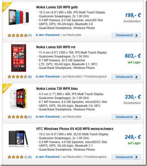 Lumia 520 y 720 en reserva alemania